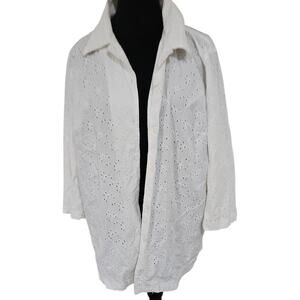 Jones New York White Embroidered Button Up Top Size Large